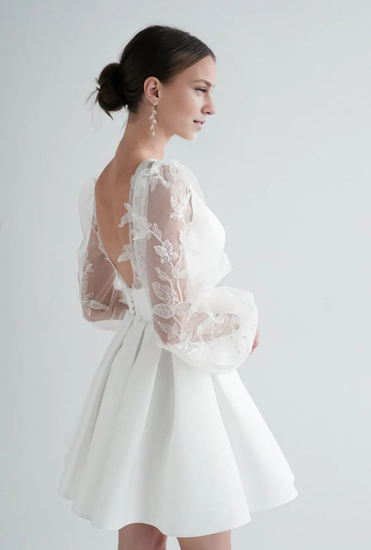 Dress Short wedding dress Elegant dress Reception dress Bride Dress With Long Sleeves Applique