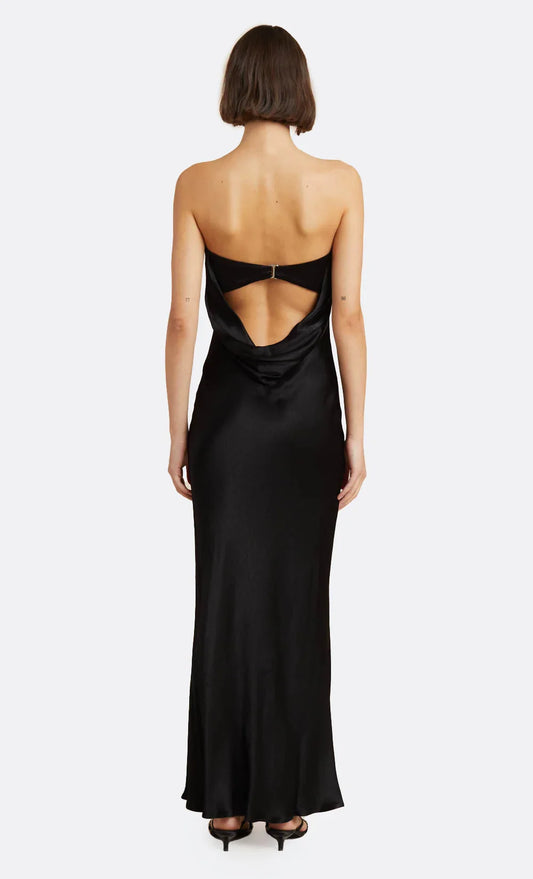 Dress Simple Black Strapless Sleeveless Ankle Length Solid Color Prom Dress
