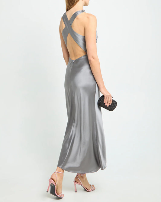 Dress Simple Sheath Ankle-Length Sleeveless Party Dresses Hight Satin Solid Color Open Back Evening Dress