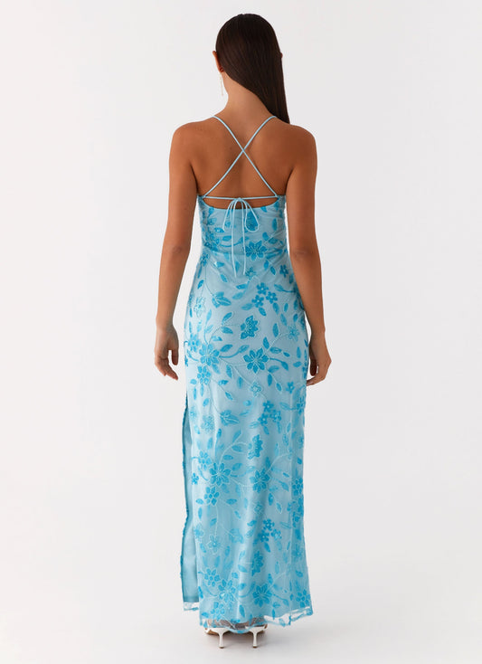 Dress Spaghetti Straps Maxi Dress Sheath Sleeveless Blue Sequins/Beading Backless Lace Up Prom Dress With Side Slit