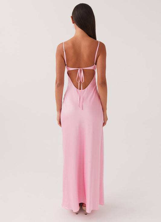 Dress Spaghetti Straps Maxi Dress Sheath Sleeveless Pink Satin Backless Lace Up Prom Dress