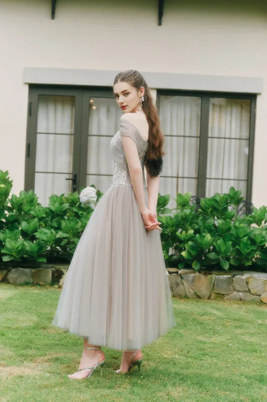 Dress Sparkle A-line Corset Waist Tulle Ankle Length Maxi Dress Sleeveless Elegant Pleated Backless Prom Dress
