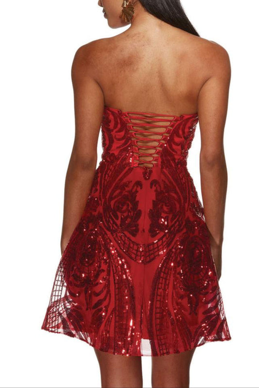 Dress Strapless A-Line Princess Cocktail Dress Sleeveless Sequins Backless Lace Up Short Homecoming Dress