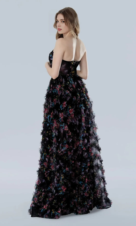 Dress Strapless Prom Ball Gown A-line Black Elegant Sweep/Brush Train Sleeveless Evening Dress