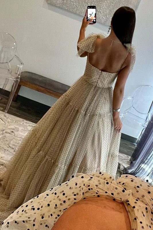 Dress Stunning A-Line Tie Straps Sleeveless Tulle Prom Dress With Zipper Up Back