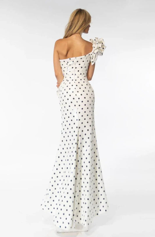 Dress The Retro Charm of Polka Dots One Shoulder Gown With Ruffle And Slit Prom Dress