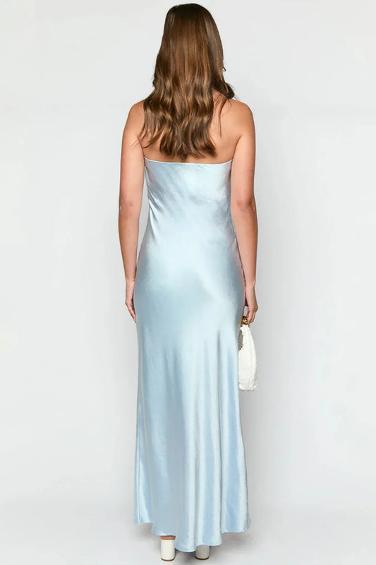 Dress Trendy Sheath Strapless Blue Long Party Dress with Bowknot Prom Dress