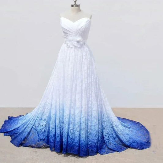 Dress White Sweetheart Lace Wedding Dresses Ombre Wedding Dresses with Flowers