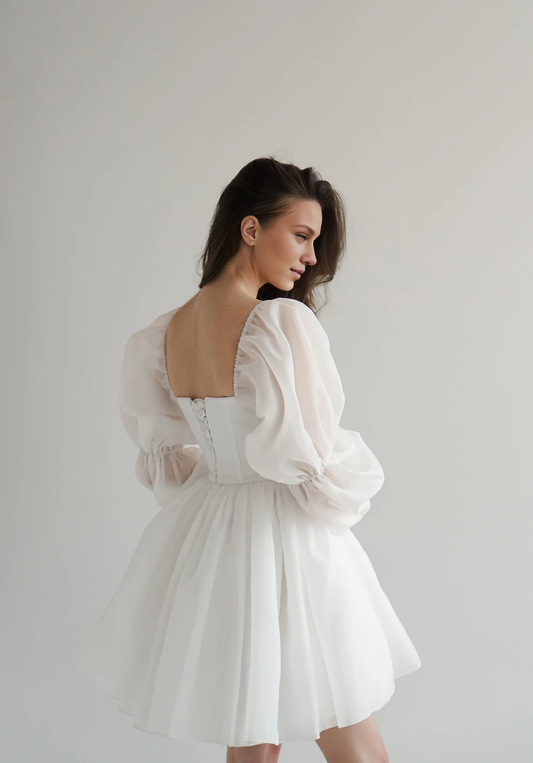 Dress With Long Sleeves Rehearsal Dinner Dress Elegant Dress Bridal Dress Engagement Dress Short Wedding Dress
