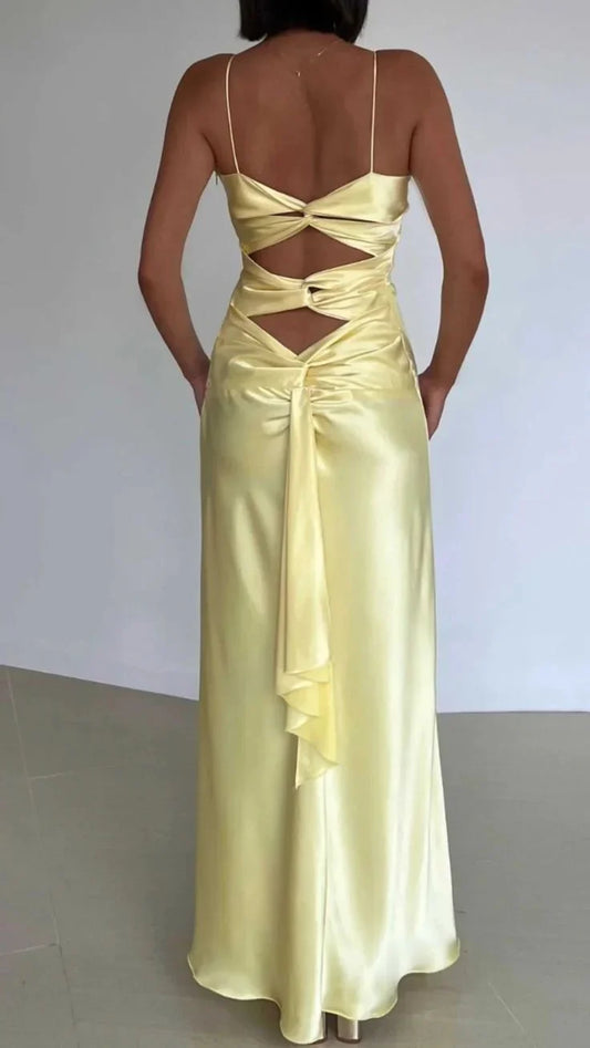 Dress Yellow Fashion V-neck Spaghetti Straps Elegant Long Satin Back lace-up Ball Gown Evening Dress Party Dress Prom Dress