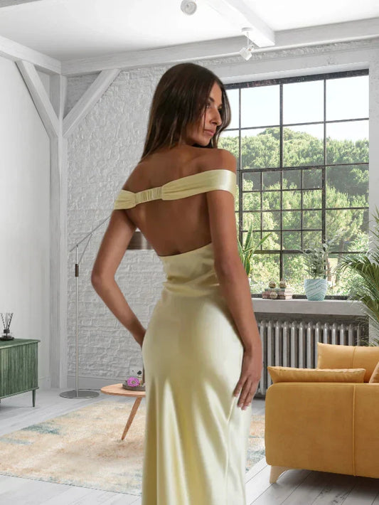 Dressyellow/Blue Fashionable Simple Mermaid Strapless Long Satin Ball Gown Prom Dress