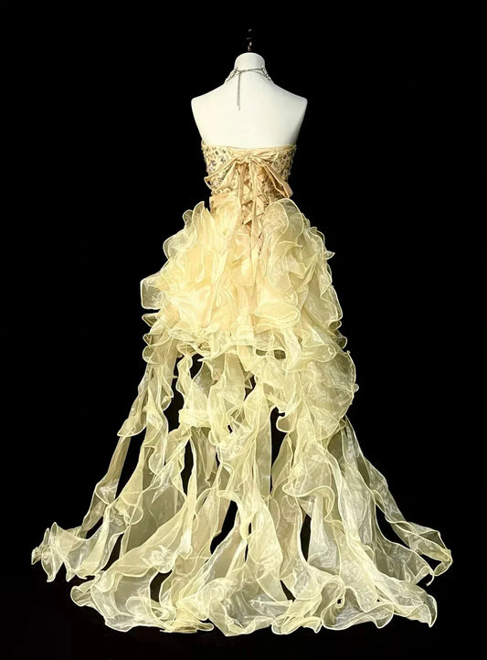 Whimsical High-Low Strapless Sweetheart Sleeveless Lace-Up Back Party Gown