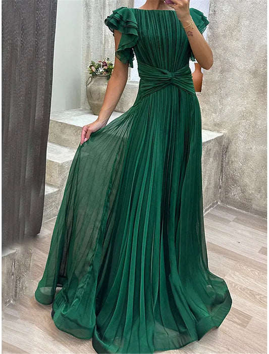Women's Black Dress Prom Dress Party Dress Ruffle Knot Front Crew Neck Short Sleeve Wedding Guest Dress