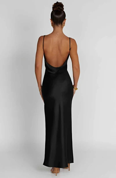 Women's Sexy Backless Side Slit Maxi Dress Spaghetti Straps Cowl Neck Wedding Party Formal Prom Dresses