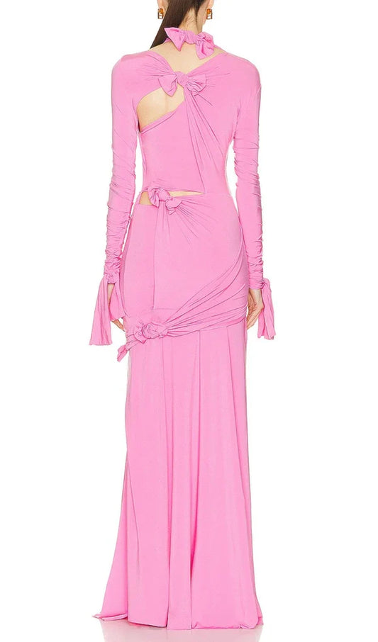 Pink Split Slim Fit Floor Length Prom Dress