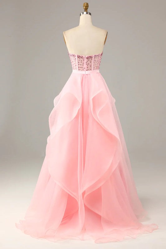Princess A Line Sweetheart Black Corset Prom Dress with Beding