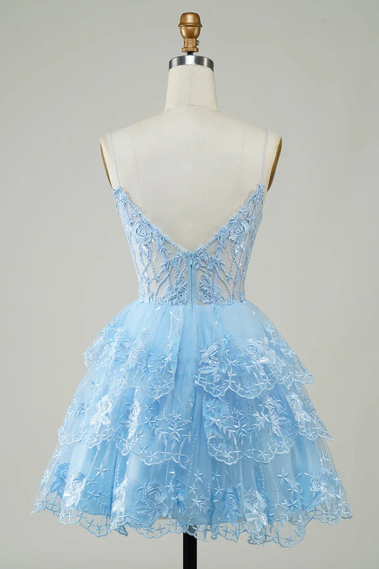 Spaghetti Straps Sparkly Corset Homecoming Dress