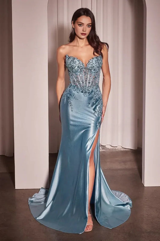 Dress Emerald Green Evening Gown: Mermaid Style With Beaded Details And High Slit Prom Dress