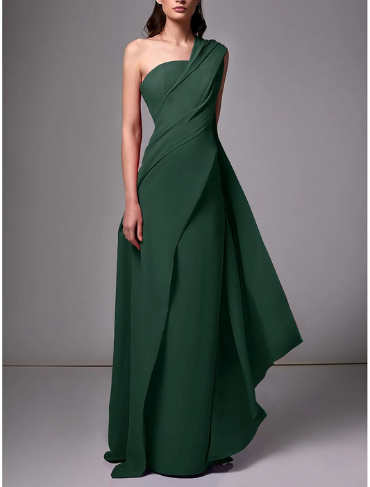 Sheath Evening Gown Red Green Dress Elegant Dress Formal Sweep / Brush Train Sleeveless One Shoulder Stretch Chiffon