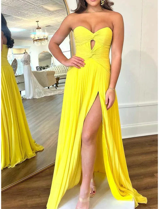 A-Line Prom Dresses Party Dress Prom Sweep / Brush Train Sleeveless Strapless Satin