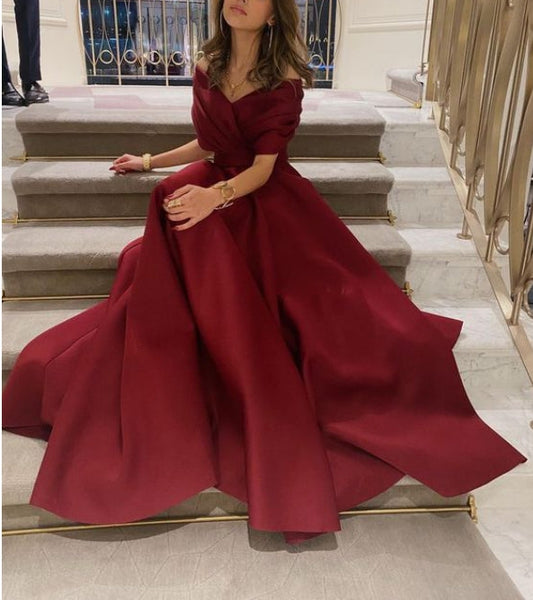 A-line Off the Shoulder Prom Dress With Pleat