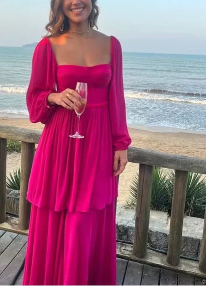 A-Line Long Sleeves Square Neck Formal Party Prom Dress
