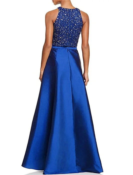 A-Line Wedding Guest Dresses Sparkle Evening Dress Wear Semi Formal Asymmetrical Sleeveless Jewel Neck Fall Wedding Guest Satin
