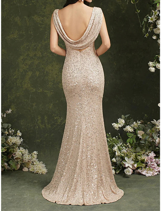 Women's Sequin Dress Prom Dress Party Dress Sparkly Dress Long Dress Maxi Dress Champagne Sleeveless Spring Fall Winter Spaghetti Strap Fashion Evening Party