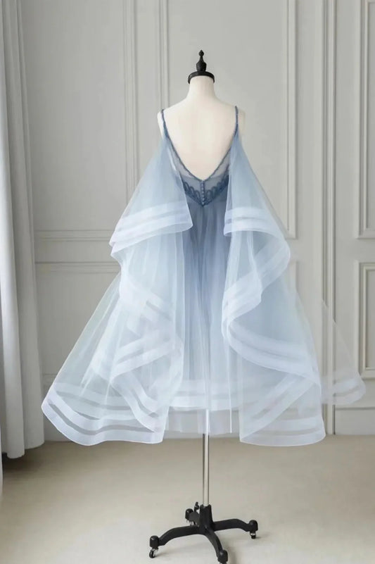 A-Line Cute V-Neck Tulle Short Prom Dress