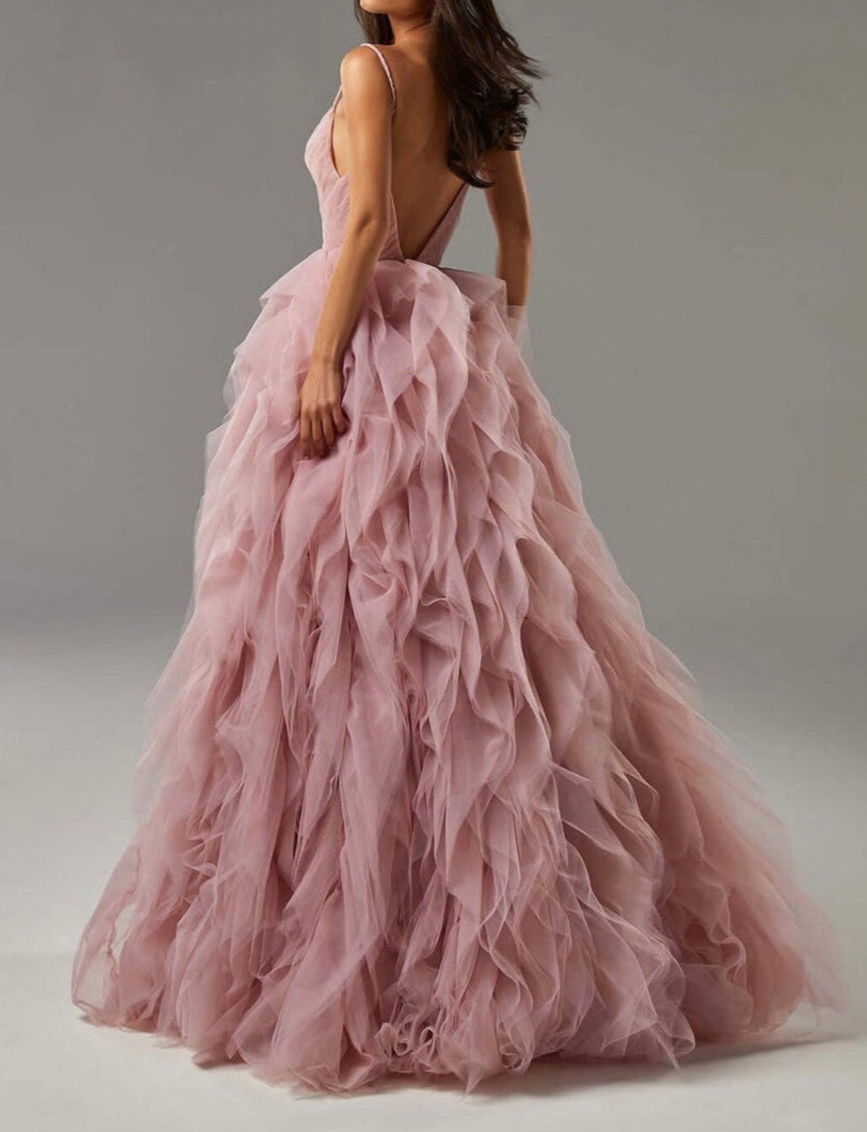 A-Line Spaghetti Straps Long Prom Dresses