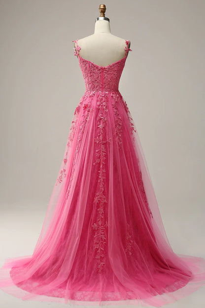 A Line Spaghetti Straps Prom Party Dresses With Appliques