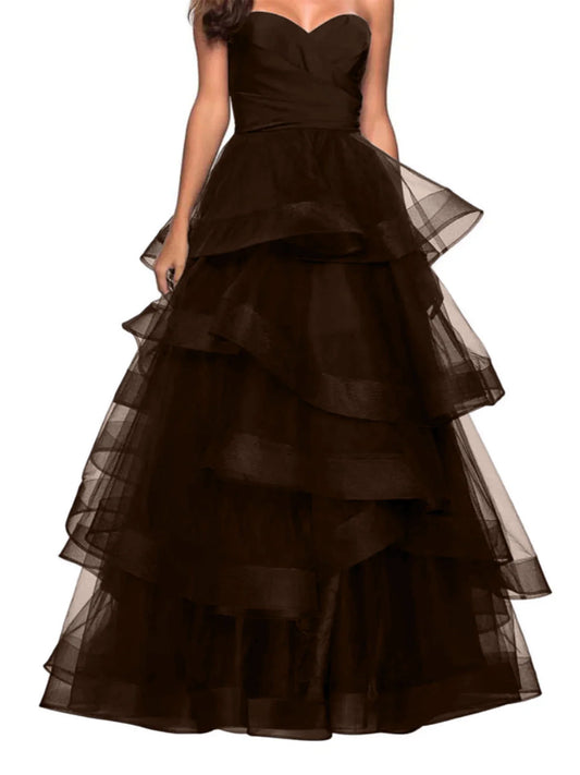 A-Line Sweetheart Ruffles Ball Gown Prom Dresses For Evening
