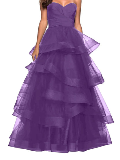 A-Line Sweetheart Ruffles Ball Gown Prom Dresses For Evening