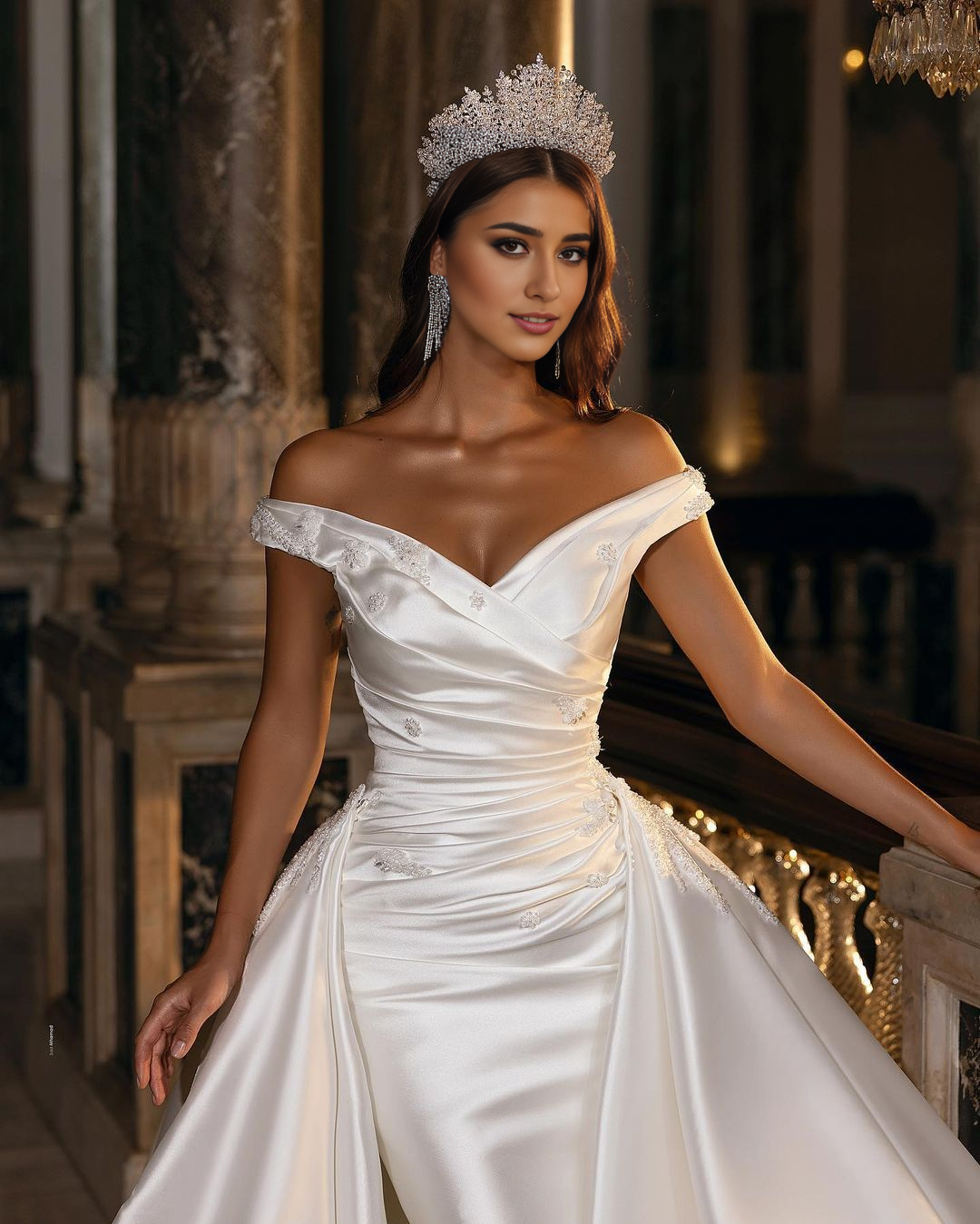 Sweetheart Backless Satin Off-The-Shoulder Wedding Dress With Ruffles Appliques