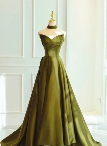 Satin Sweetheart Long A-line Prom Dress Evening Prom Dress