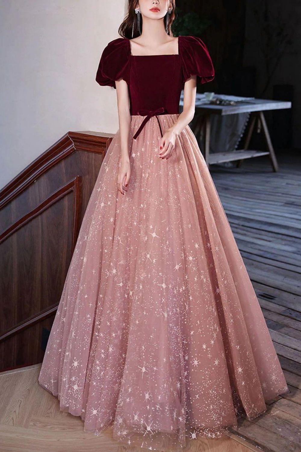 Princess A Line Square Neck Floor Length Formal Dress Party Dress