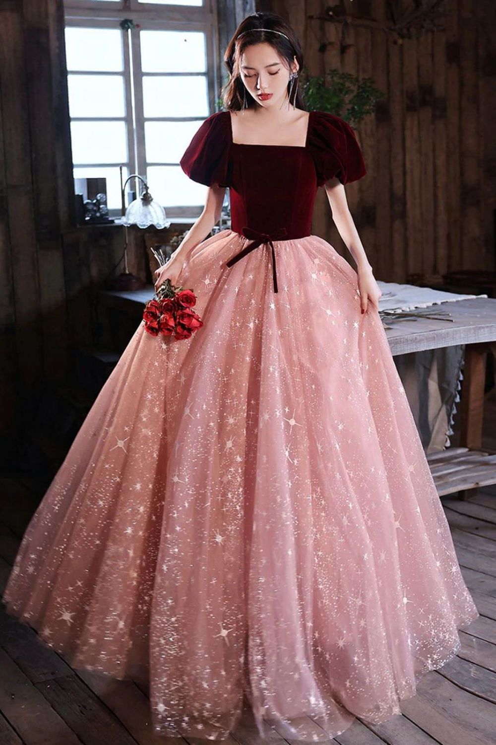 Princess A Line Square Neck Floor Length Formal Dress Party Dress