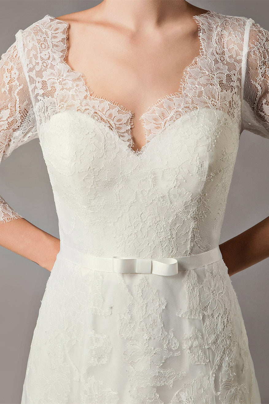 Lace Beach Half-Sleeves Wedding Dress