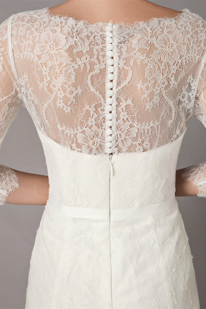 Lace Beach Half-Sleeves Wedding Dress
