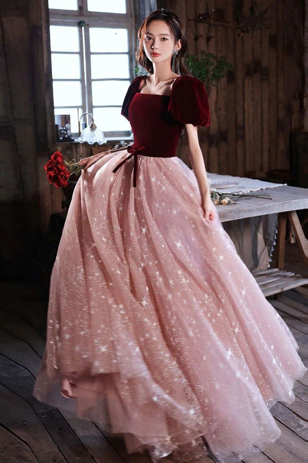 Princess A Line Square Neck Floor Length Formal Dress Party Dress