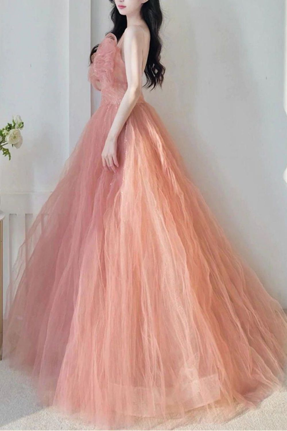 Beautiful A Line Spaghetti Straps Blush Long Formal Dress with Bowknot