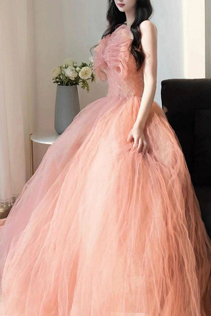 Beautiful A Line Spaghetti Straps Blush Long Formal Dress with Bowknot