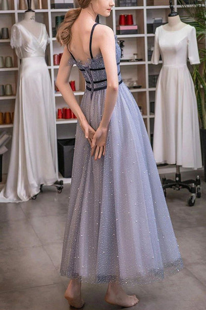 Charming A Line Spaghetti Straps Purple Long Prom Dress with Beading