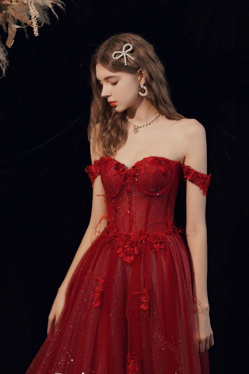 Gorgeous A Line Off the Shoulder Burgundy Long Formal Dress with Appliques