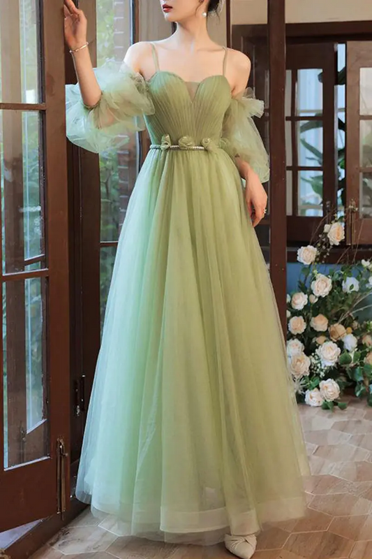 Charming A Line Off the Shoulder Green Floor Length Prom Dress
