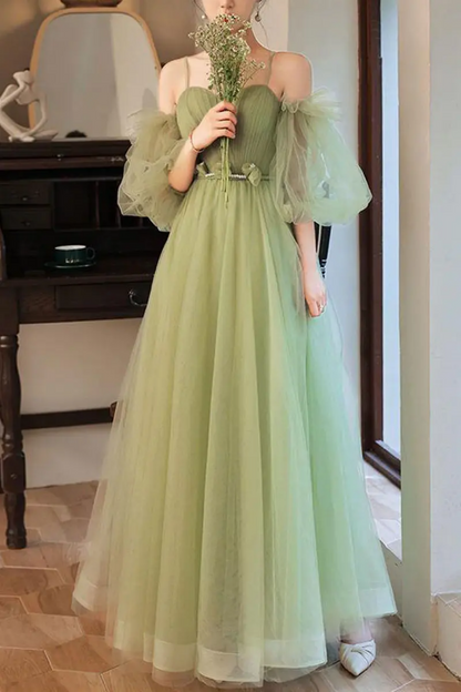 Charming A Line Off the Shoulder Green Floor Length Prom Dress