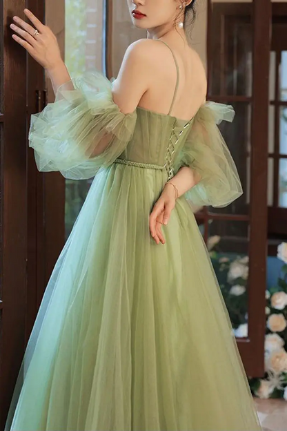 Charming A Line Off the Shoulder Green Floor Length Prom Dress