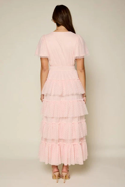 A-line Short Sleeves Multi-Storey Prom Dress