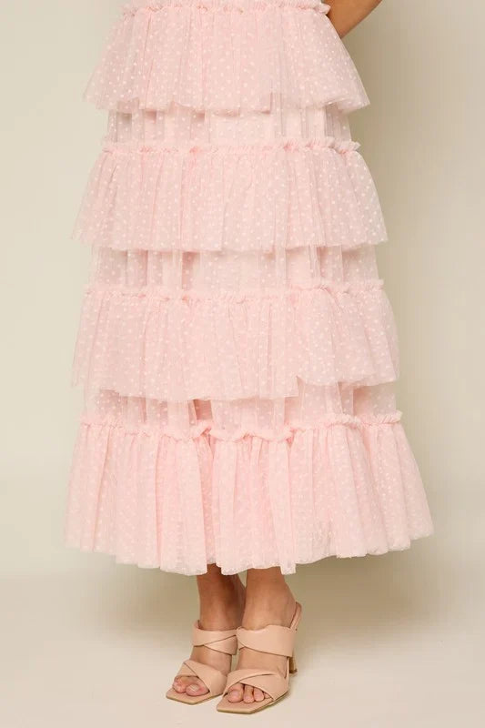 A-line Short Sleeves Multi-Storey Prom Dress