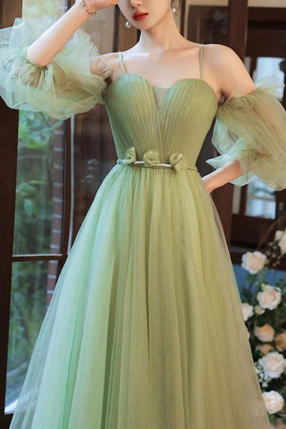 Charming A Line Off the Shoulder Green Floor Length Prom Dress